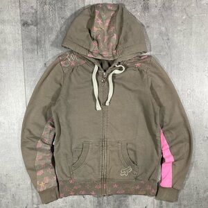 Y2k Pink Fox Racing Zip-Up Hoodie
